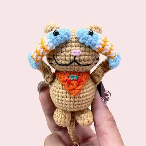 Handmade Amigurumi Crochet Cat with Fish-Like Eyes Plushie