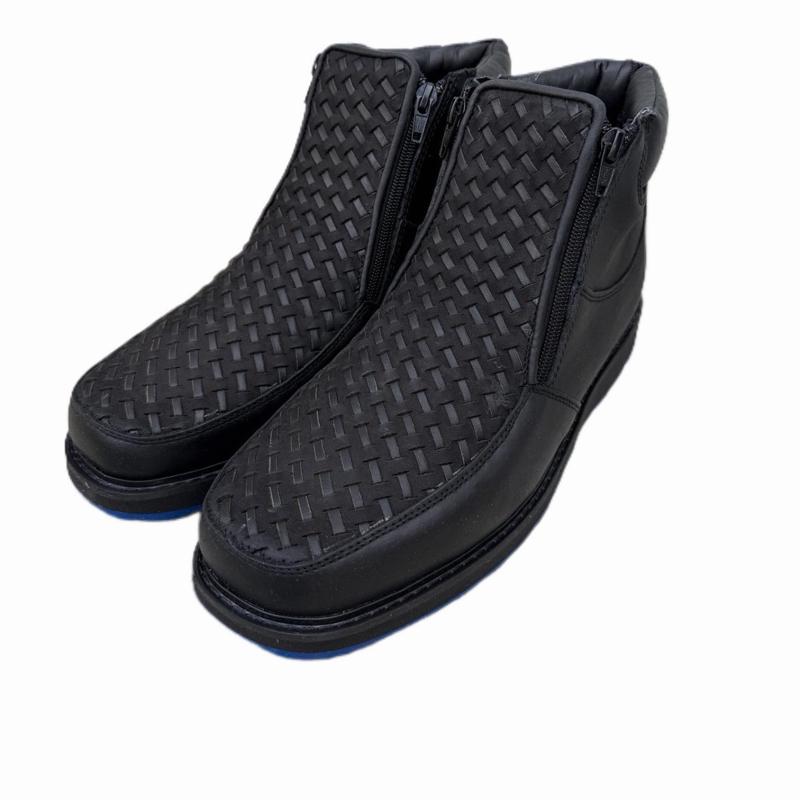 Work Boots Blue/Red Bottom Boots Black Leather Petatillo Double Zipper Square Toe Boots/ Botín Vaquero Botas de Trabajo