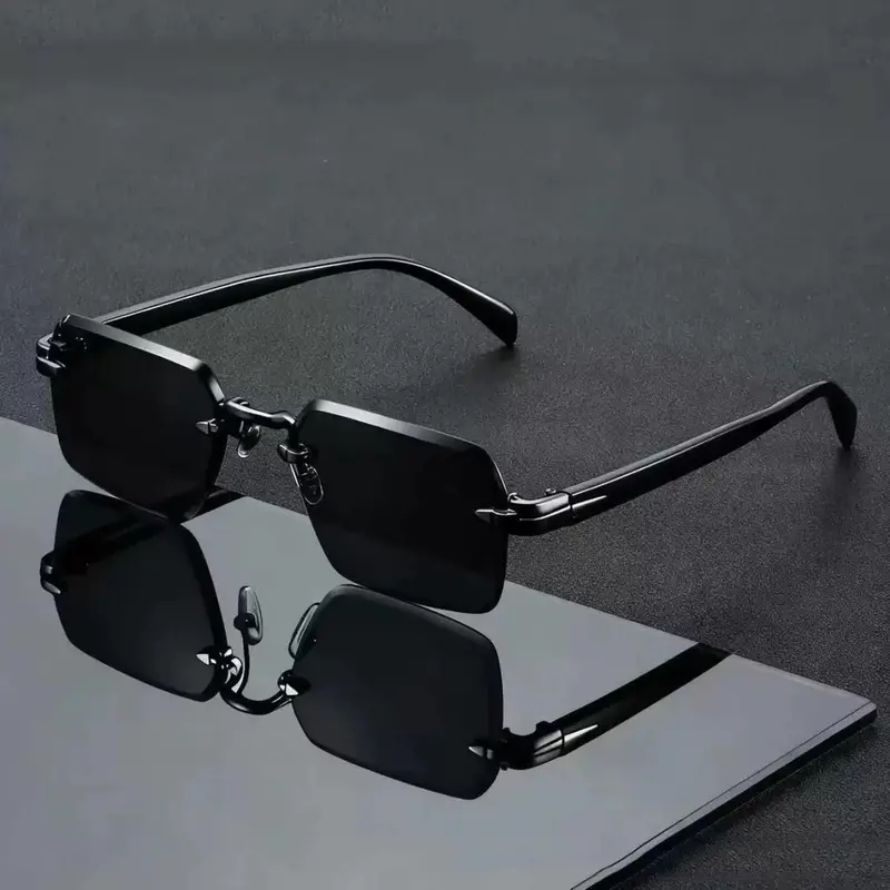 Retro Eyewear for Men and Women, Rectangular Rimless Glasses, Vintage Rimless Sunglasses, Perfect for Everyday Casual Wear