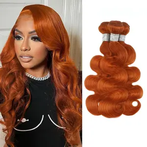 ALHER #350 Ginger Orange Bundles Human Hair Body Wave Sew In Weave Wavy 1/3 Bundles 12A 100% Brazilian Virgin Remy Hair for Black Women Soft Thick Copper Orange Color
