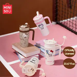 MINISO SR HK Ice Heater Insulated Cup, Water Bottle Hot & Cold Thermal Mug, Stainless Steel Travel Tumbler with Straw & Direct Drink Spout, Leak-Proof Portable Cup for Girls Kids Daily Use Drinkware Flasks Bottled