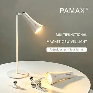 PAMAX 4-in-1 LED Lamp – Eye-Protection Reading Light, Wall-Mount Ambient Light, Portable Flashlight & Stepless Dimming Night Light, External Power & 1800mAh Rechargeable, Perfect for Bedroom, Wardrobe & Desk