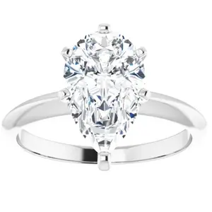 2Ct Pear Moissanite Solitaire Engagement Ring 14k White Yellow or Rose Gold