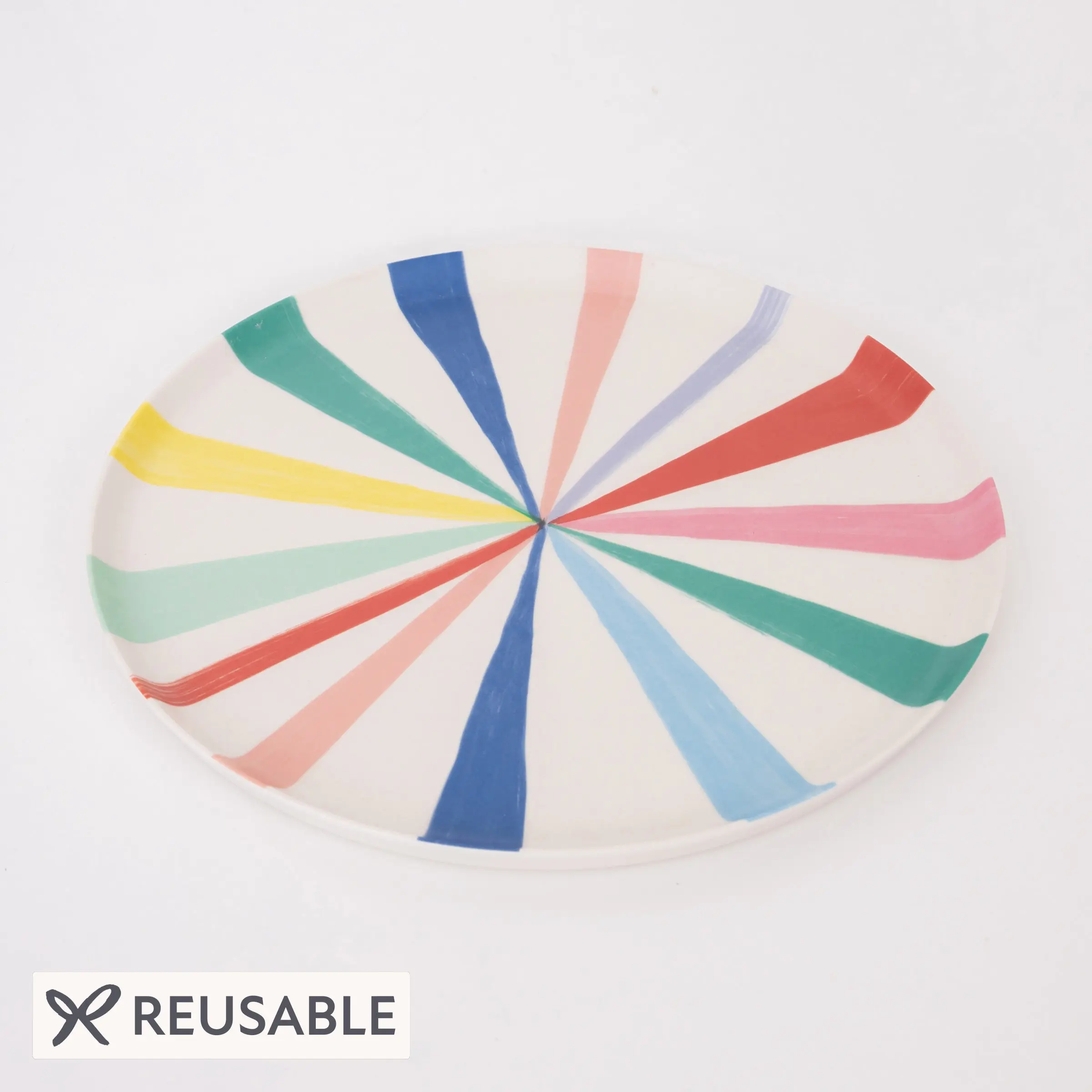 Rainbow Striped Reusable Bamboo Large Plates (x 6)