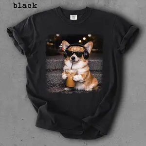 Comfort Colors® Corgi Drinking Iced Coffee Shirt Funny Animal Meme Graphic Tee Coffee Lover Gift Funny Corgi Shirt Unisex Tee
