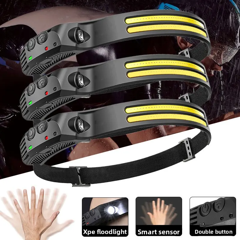 Portable LED Headlamp with Smart Sensor Control, Hands-Free XPE Floodlight, and Double Button for Night Fishing & Outdoors, Headlamps, Led Flashlight Headlamps
