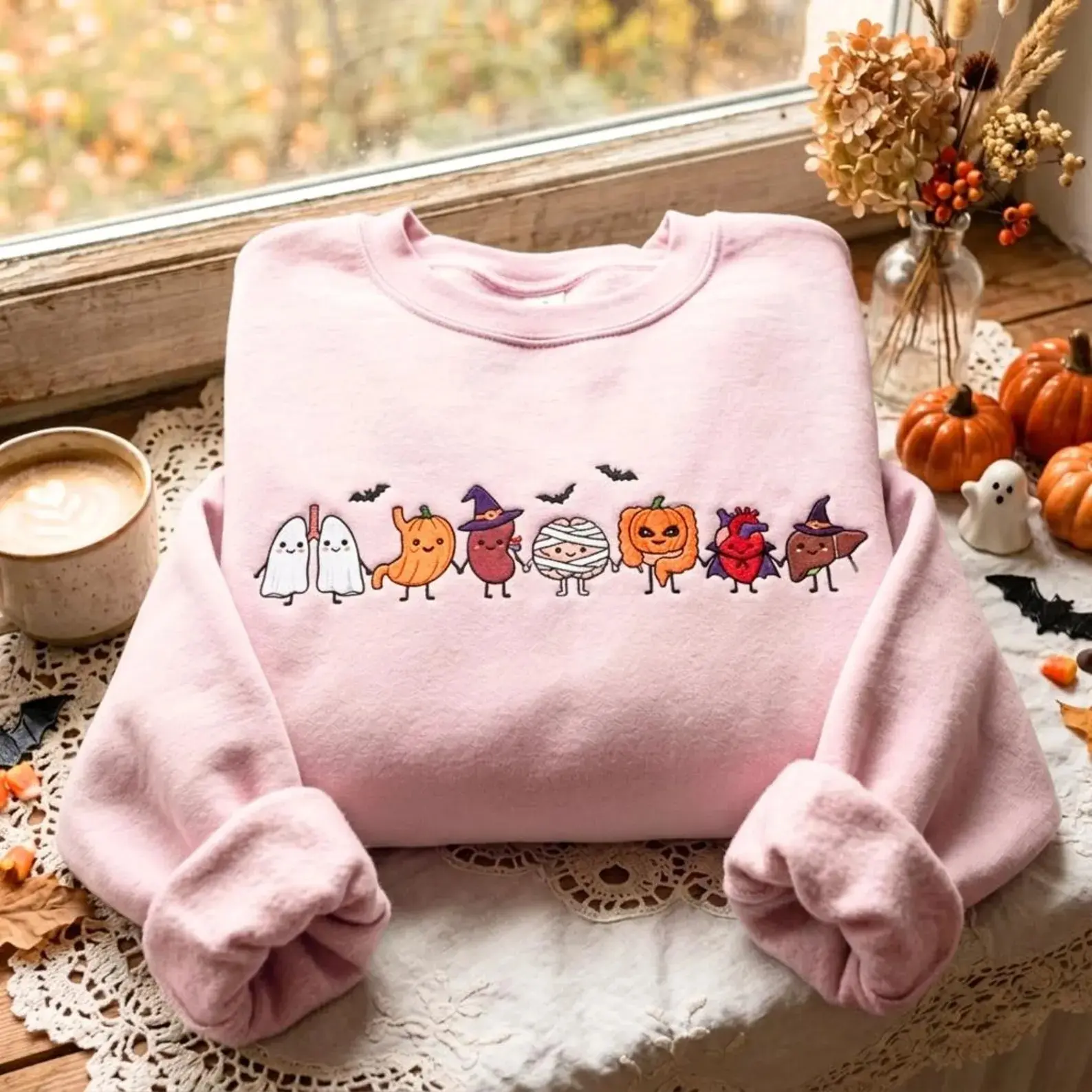 [MADE IN US] Halloween Anatomy Embroidered Sweatshirt, Medical Halloween Crewneck, Spooky Season Doctor Nurse Sweater