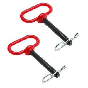 2 count Tractor Towing Hitch Pin and Clip, 1/2 x 4 Inch Trailer Gate Pin for Towing Tractor, RV, , Boat,  - Red Handle