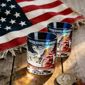 USA 250th Anniversary Glass Cup, Independence Day of the United States,Wine Glass, Coffee Cup, Independence Day Commemorative Cup, Suitable for Whiskey, Bourbon, Scotch, Wine, Patriotic Veteran Old-Fashioned Cup Gift, Father's Day