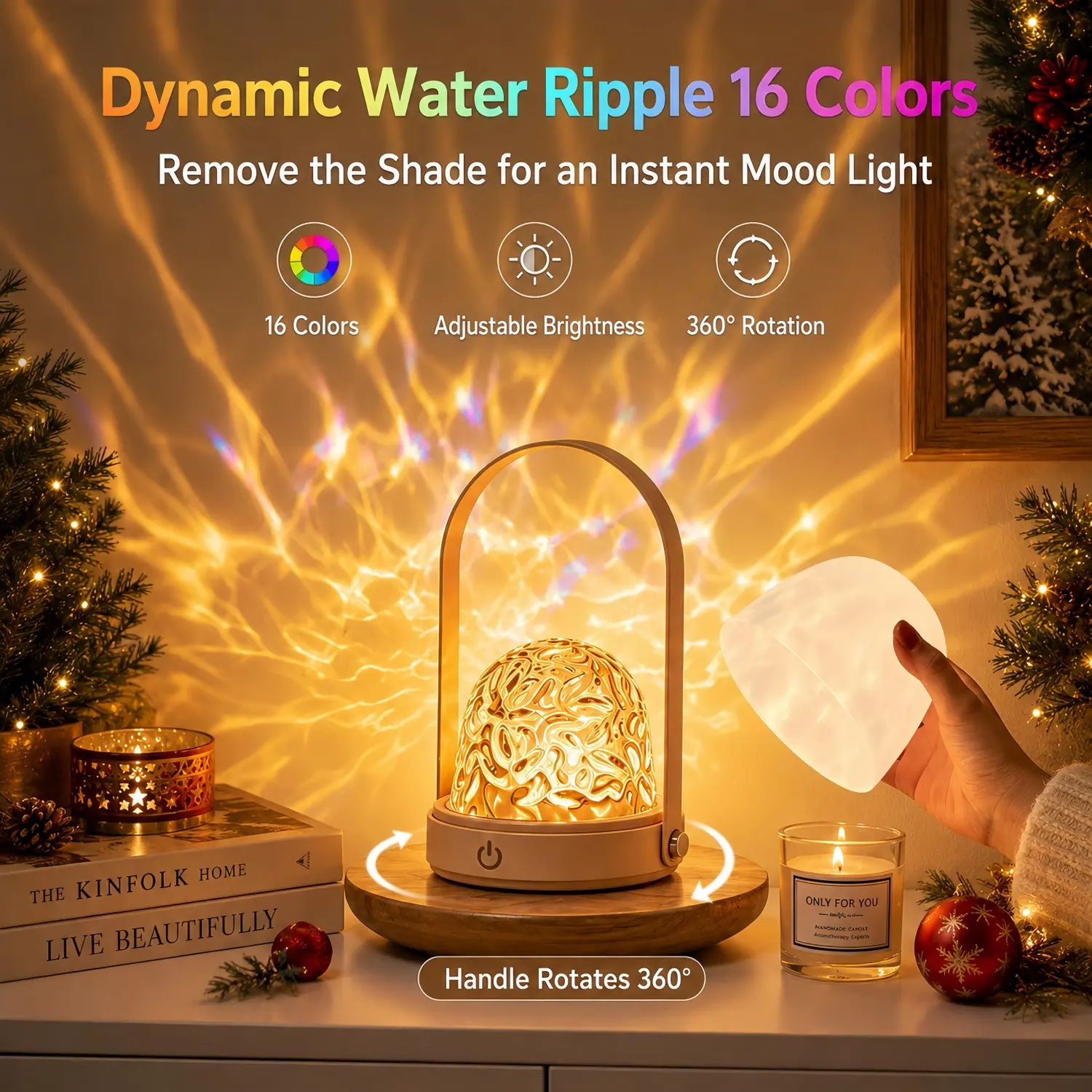1pc ABS Plastic Water Ripple Ocean Theme Dynamic LED Atmosphere Lamp - USB-Powered Indoor Desk Lamp, Desk Accessory, 16 Colors, Remote Control, Nightlight Mode, Handheld Design, Home Decor, Christmas Gift, Light Up Your Space, Indoor Use