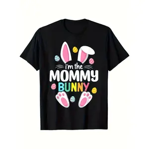 1pc Easter Bunny Family Matching T-Shirt - Funny "I'm the Mommy Bunny" Graphic Tee with Pastel Eggs, Soft Breathable Cotton Shirt for Easter Egg Hunt, Mother's Day, Birthday Party Outfits - Sizes S-XXXL (Adult Unisex Fit) - Perfect Gift for Moms, Women