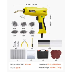 VEVOR Plastic Welding Kit, 220W Plastic Welder Gun with 1200PCS Hot Staples 76PCS Welding Rods, Professional Hot Staple Welding Gun with LED Light, Carrying Case for Kayak, Toys, Car Bumper Repair