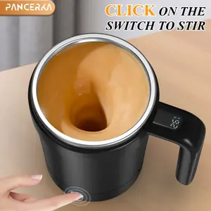 Self Stirring Coffee Mug with Temperature Display, Lid with Straw, Detachable Base, Compatible with Various Containers, Portable Automatic Stirring Cup, Drinkware