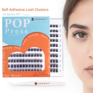 EHSZM BEAUTY POP PRESS 10-16mm Self-Adhesive Lash Clusters Kit, 1-Minute Pre-Glued Press-On, Includes Tweezers, All-Day No-Slip, Ideal for Workdays Rush Mornings