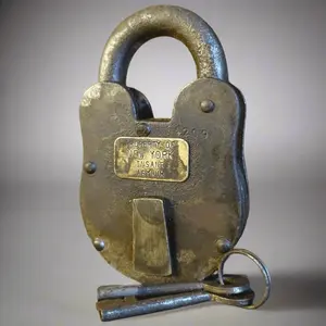 New York Insane Asylum Cast Iron Lock & Keys — 3" x 5"