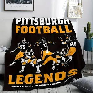 Vintage Pittsburgh Football Legend Blanket, Low Sensitivity, Stain Resistant, Four Season Knitted Polyester Bedding, Versatile Soft Warm Blanket, Machine Washable, Ideal for Sports Fans, Christmas, New Year'S Day, Birthday, Sofa, Office