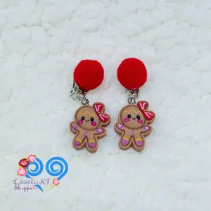 Lovely KT Shoppe Gingerbread Christmas Clip-on Earrings Festive Design Easy Wear Versatile Accessory Ideal Gift for Holiday Season
