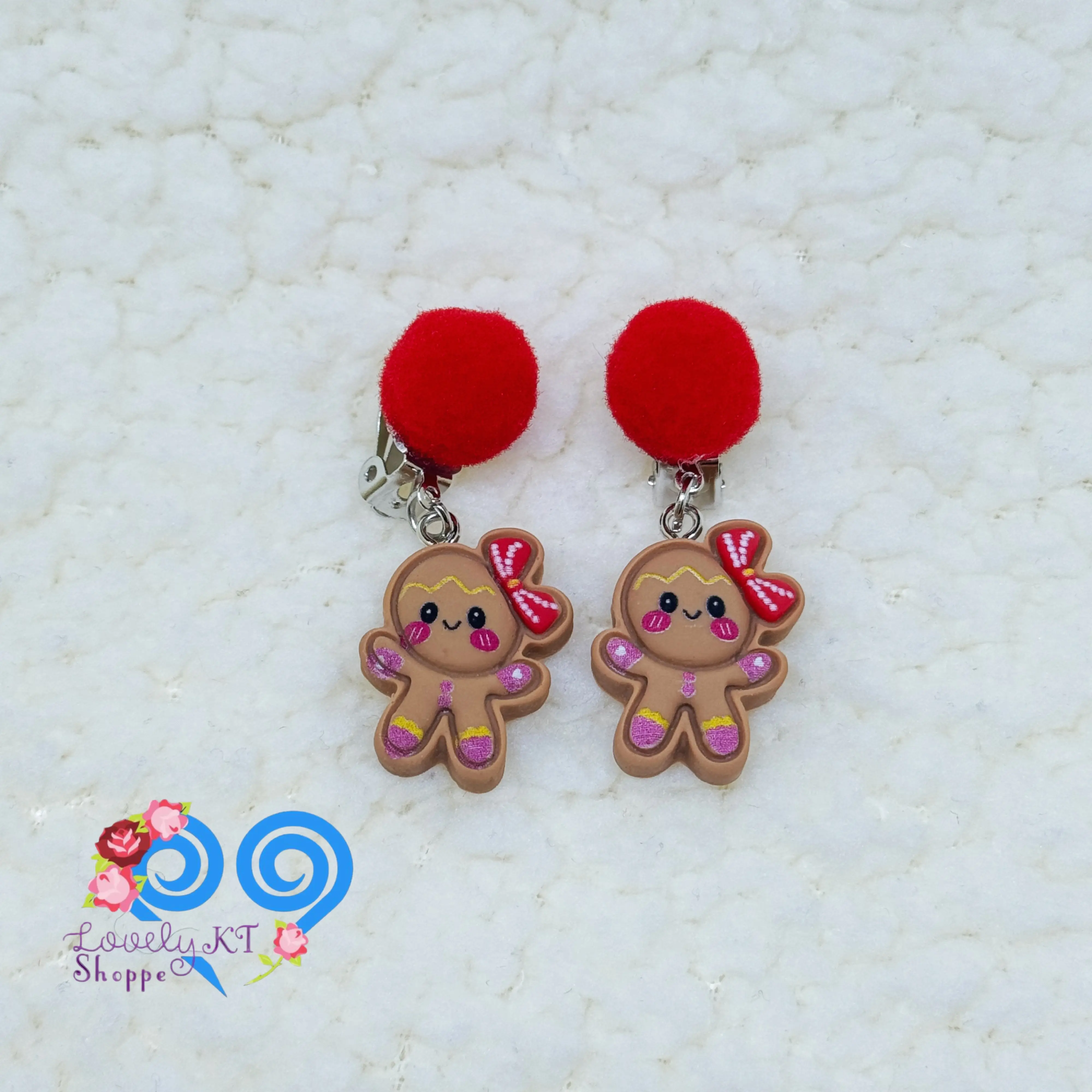 Lovely KT Shoppe Gingerbread Christmas Clip-on Earrings Festive Design Easy Wear Versatile Accessory Ideal Gift for Holiday Season