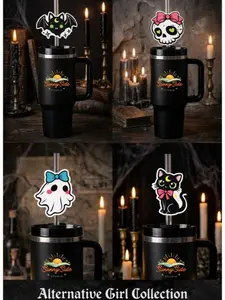 Alternative Girl Collection 4 Pack Spooky Babe Straw Toppers Cute Goth Cup Toppers Tumbler Drinkware Lightweight Reusable 10mm Size Fits Stanley Starbucks - Aesthetic 8mm Also available