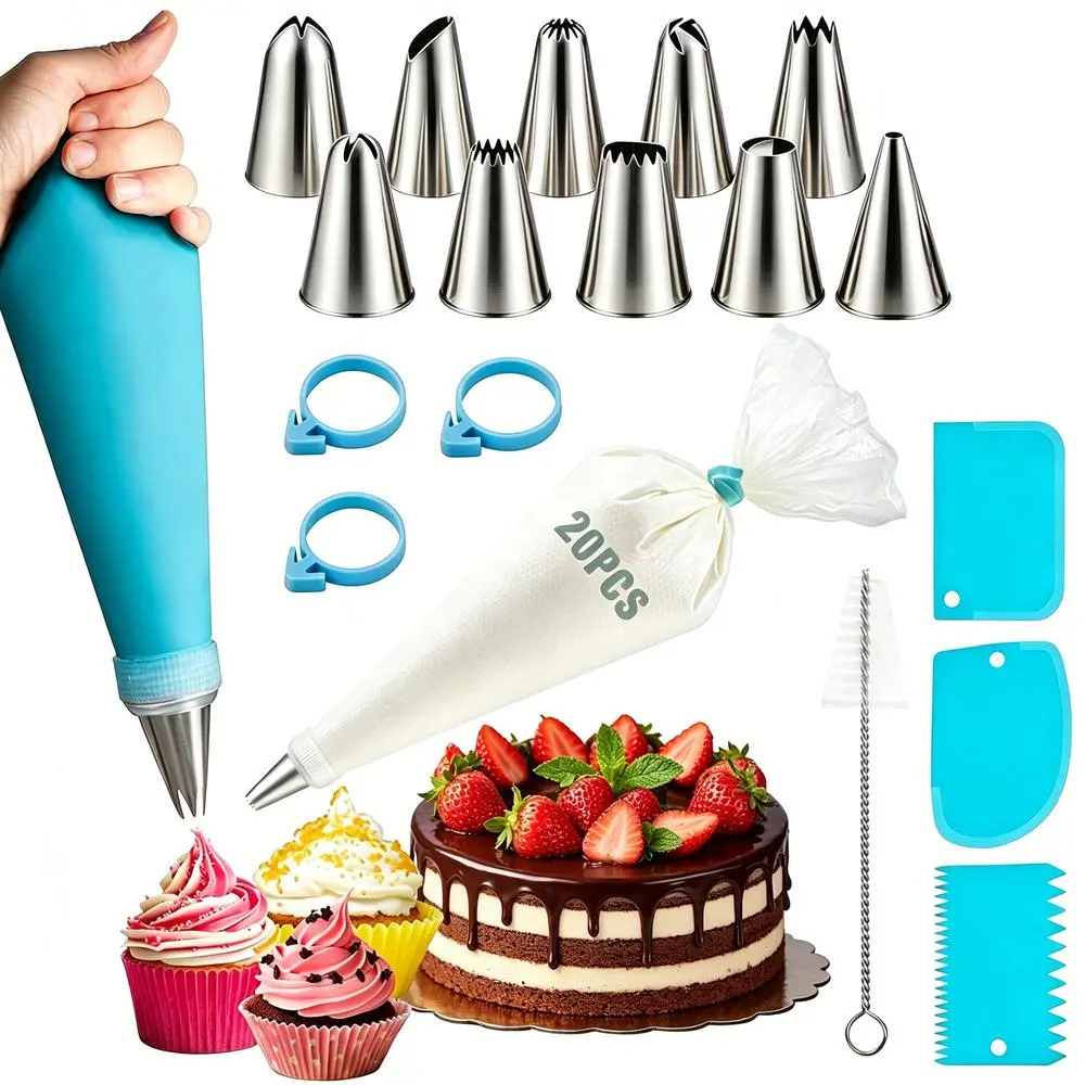 Stainless Steel Icing Nozzles Set - High-Grade Pastry Accessory Collection with Wide-Base Stable Rotating Cake Turntable for Crafting Floral, Star, Swirl Frosting Patterns, Bakeware