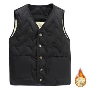 Men's Everyday Casual Wool Fleece Vest with Buttoned Front Polyester Plush Sleeveless Jacket Shawl Collar Machine Washable