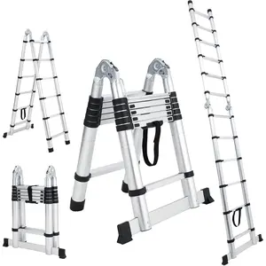 GARVEE 12.5FT Telescoping Ladder - Portable Aluminum Extension Ladder With Non-Slip Feet & Stabilizers, Collapsible A-Frame Design for Home & Outdoor Use
