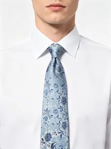Men's Light Blue Floral Jacquard Tie - Vintage Inspired Pattern Necktie for Weddings, Prom & Business Events| 8cm
