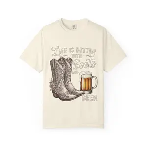 Life is Better with Boots and Beer T-Shirt, Cowboy Tee, Rustic Apparel, Western Style Shirt, Gift for Beer Lovers