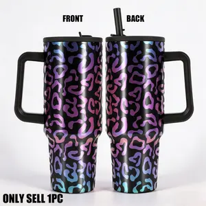 1pc 40oz Tumbler with Handle and Straw, Leak-Proof 304 Stainless Steel Insulated Mug, Rainbow Gradient Leopard Print, Neon Cheetah Animal Print, Unique Birthday Gifts for Women, Her, Mom, Fits Car Cup Holder, 24h Cold, Drinkware