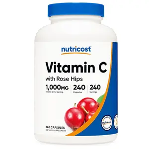 Nutricost Vitamin C with Rose HIPS 1025mg, 240 Capsules - Vitamin C 1,000mg, Rose HIPS 25mg, Premium, Non-GMO, Gluten Free Supplement