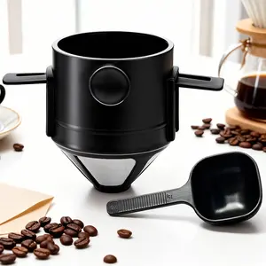 Stainless Steel Pour-Over Coffee Dripper with Spoon, Reusable & Easy-To-Clean Design, Perfect for Camping & Daily Use