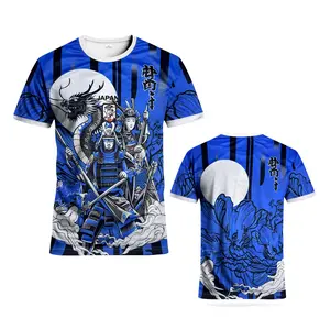Japanese Tall Men's Football Jersey, Lightweight Jersey, Japanese Youth Crewneck Sports T-Shirt Top with Japanese Culture, Samurai, Enka Style Pattern Print - Suitable for Japanese Matches, Football Training, Daily Fitness, Party Ga
