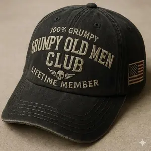 Grumpy Old Men Club Embroidered Hat, 100% Grumpy Lifetime Member Vintage Black Dad Cap Funny Gift for Dad Grandpa Husband