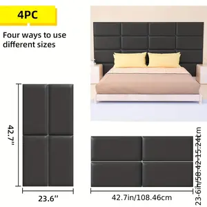 New 4/6/12PCS Peel and Stick Headboard for Twin and King in Black Headboard Panels for Wall, 3D Anti-Collision Wall Panel, Self-Adhesive Bedroom/Living Room Upholstered Wall Panel (11.8" x 23.6"