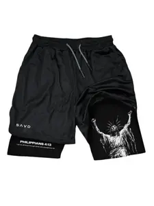 Philippians 4:13 'Strength in Christ Performance Shorts Summer Double Layer Beach Pants Fitness Training Pant Sports