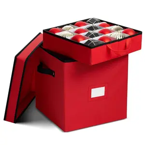 Zober Christmas Ornament Storage Box - 64 Capacity, 3-Inch Cubes, Tear-Proof, Red, Non-Woven Material
