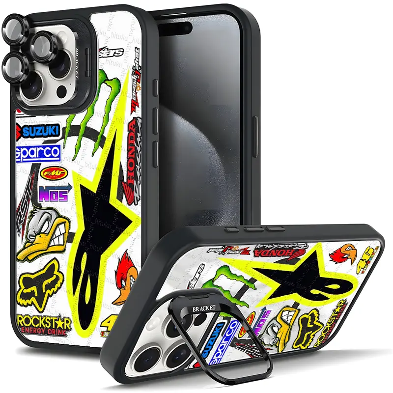 Patterned Anti-Drop Phone Case with Protector, Street Bike & Energy Drink Graphic, for Samsung & iPhone 17/16 AIR/15/14/13/12/11 PRO PLUS MAX, Tough Magnetic Durable, Metal Lens Frame, Film Bracket Stand, Full Protection, Gift 11X-L1079, Accessories, Smar