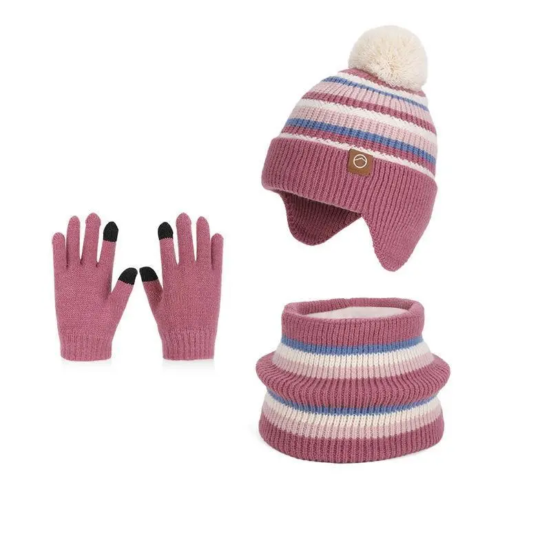 Unisex Winter Knitted Warm 3-Piece Set - Acrylic Hat with Ear Coverage, Gloves, Neck Warmer - Stretchy Thermal for Cold-Weather Sports & Outdoor Everyday Wear