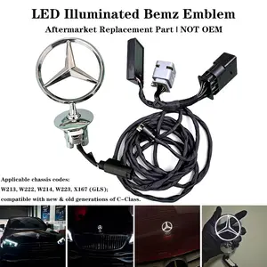 LED Illuminated  Emblem, Aftermarket Light Up Bonnet Logo Badge Compatible With W213 W222 W214 W223 X167 GLS C-Class All Generations, Complete Wiring Harness Control Box Kit, Chrome Glowing Front Grille Ornament Car Mod Accessory Not OEM