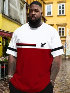 Men's Large Size Geometric Bird Stripe Breathable Summer Short Sleeve T-Shirt, Casual Outdoor Sports & Leisure Wear, Athletic Style Activewear, Workout T Shirt