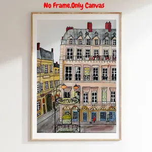 1pc, Wall arts, Canvas Wall Art, Modern Posters, Louvre Hotel, Giclée Fine Art Prints, Illustration Art, Paris Art, French Art, Wall Decor Art, Fine Art, Watercolor, Architectural Art, living room decor, bedroom decor aesthetic, unframed