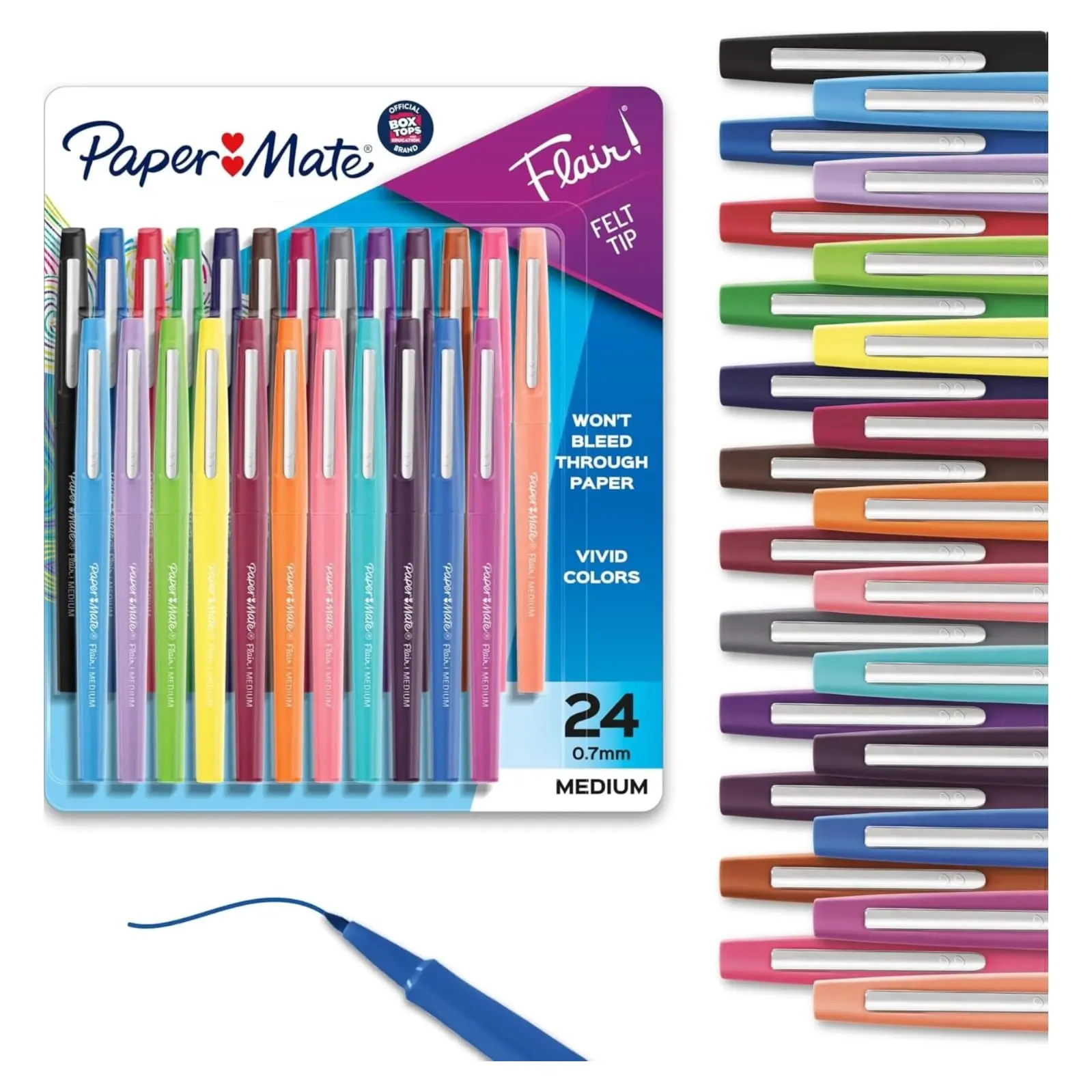 Paper Mate Flair Felt Tip Pens, Medium Point, Assorted Colors, 24 Count - Home, Office, Back to School, Teacher Supplies