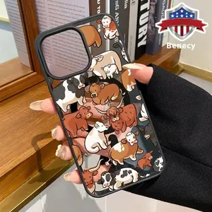 Cow - filled Delight Pattern Magnetic Phone Case Supports Wireless Charging for iPhone 15 16 14 Pro Max 13 12 11 XR XS Plus E Shockproof Non Slip Protection Silicone Transparent Acrylic Cover Cellphone Protective