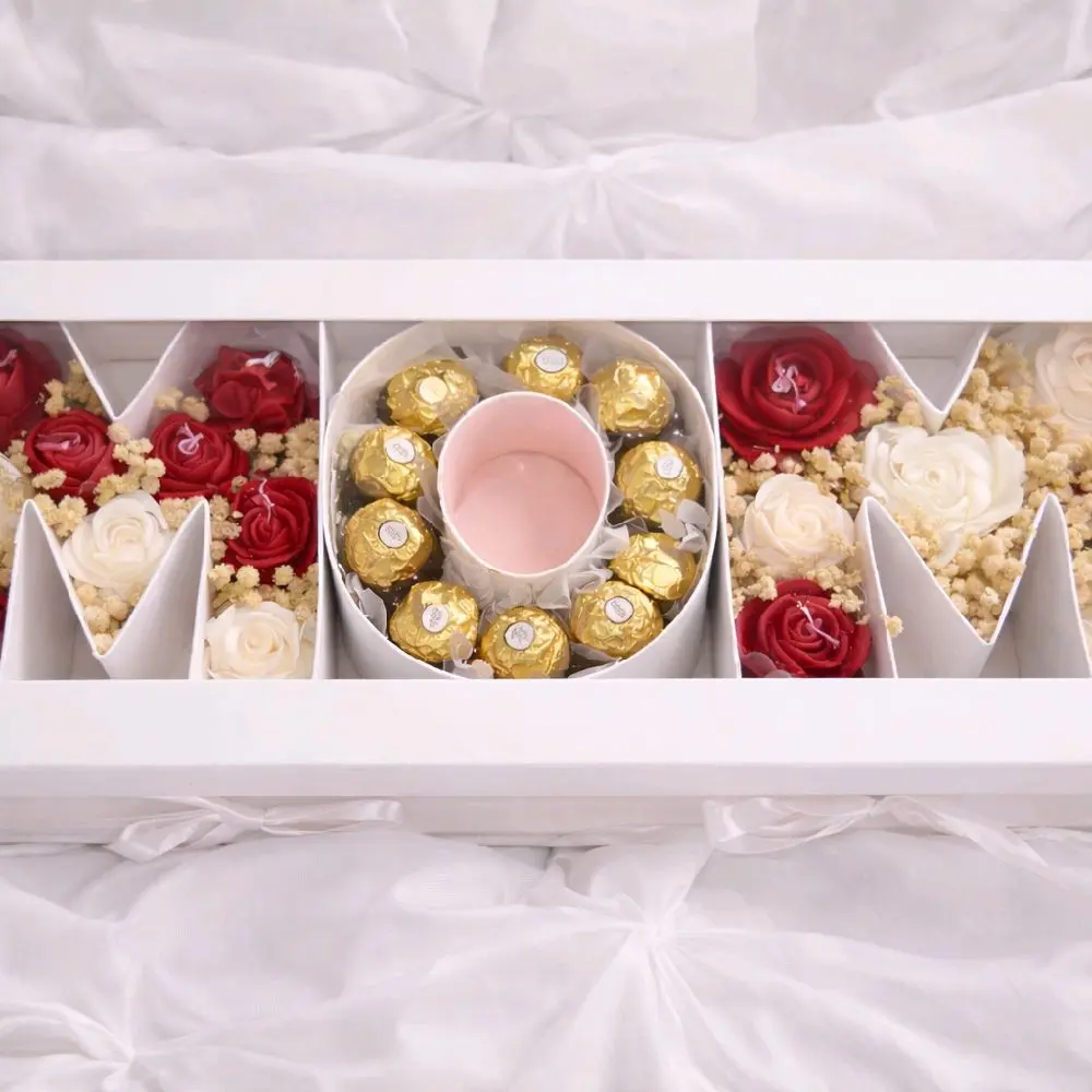 Mother's Day Gift Set: Handpoured Soy Wax Pillar Candle & Ferrero Rocher Hazelnut Chocolates Scented Home Decor Perfect for Special Occasions