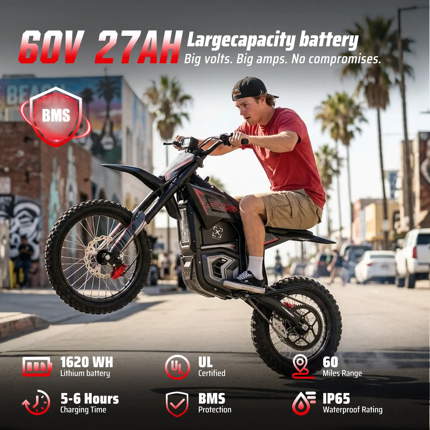 Valtinsu EM5 Pro High-Performance Off-Road Tire Electric Dirt Bike, 60V 27Ah Battery, Up to 60 Mi Range, UL Certified, IP65 Waterproof, Off-Road Tire Bikes for Adventure Riding