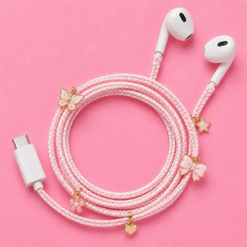 Hand-Wrapped Wired Earbuds with Charms, Cute Handmade Headphones, Custom Color Option Available