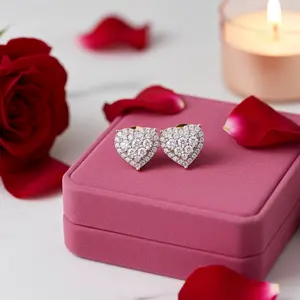 King of Bling's New Men's/Women's 925 Silver White 1.00ct VVS 'D' Pink Moissanite Heart Earrings