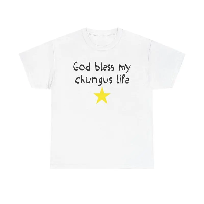 Men's 100% Cotton Casual T-Shirt - Apparel, Menswear, Shortsleeve Round Neck Streetwear with "God Bless My Chungus Life" Meme Graphic, 7-Day Return/Exchange Policy, Free Expedited Shipping, Clothes, Unbeatable Prices