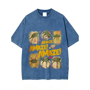 100% cotton vintage washed T-shirt from the science fiction movie "2026". Stunning patterns, letters and alien robot designs. Summer casual wear. Street retro fashion style.