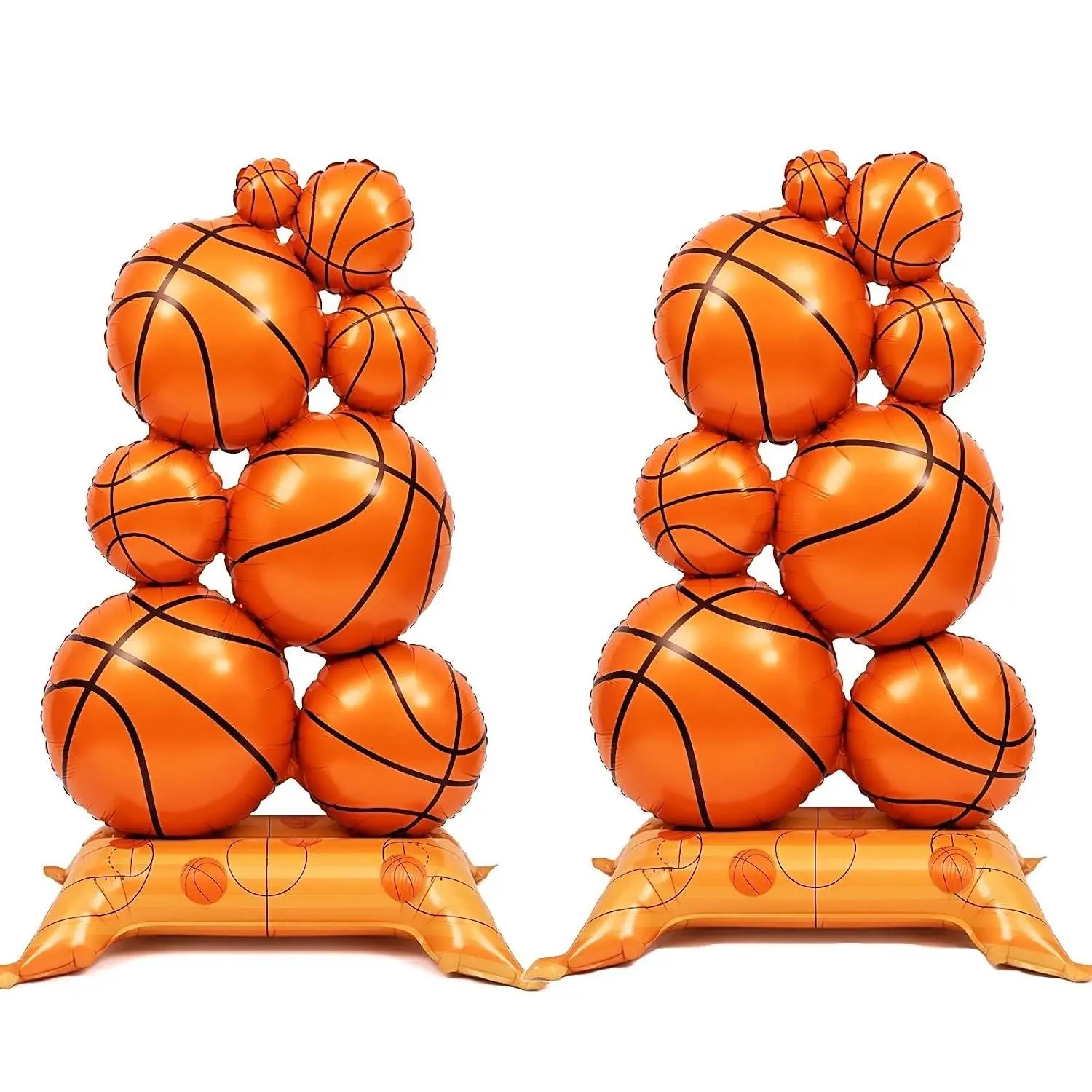 2 Pcs Basketball Balloons, 59In Large Self Standing Basketball Foil Balloons With Base, Sports Themed Birthday Party Decoration Supplies